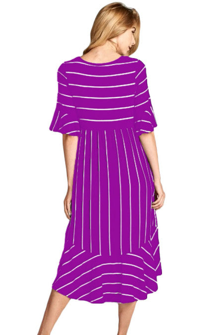 Striped Bell Sleeve Hi-low Midi Dress - bounti4lme