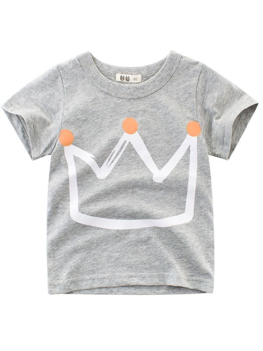 King Crown Print Grey Cotton T-Shirt - bounti4lme