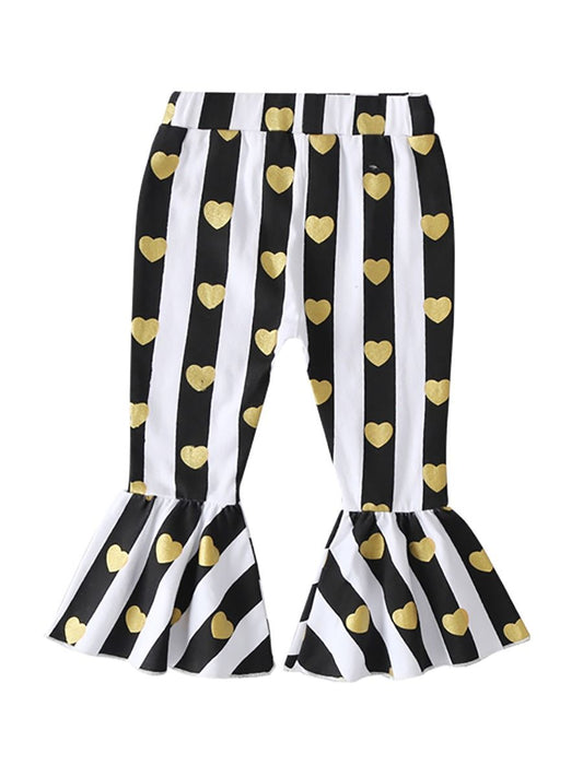 Striped Gold Heart Girl's Bell Bottoms - bounti4lme