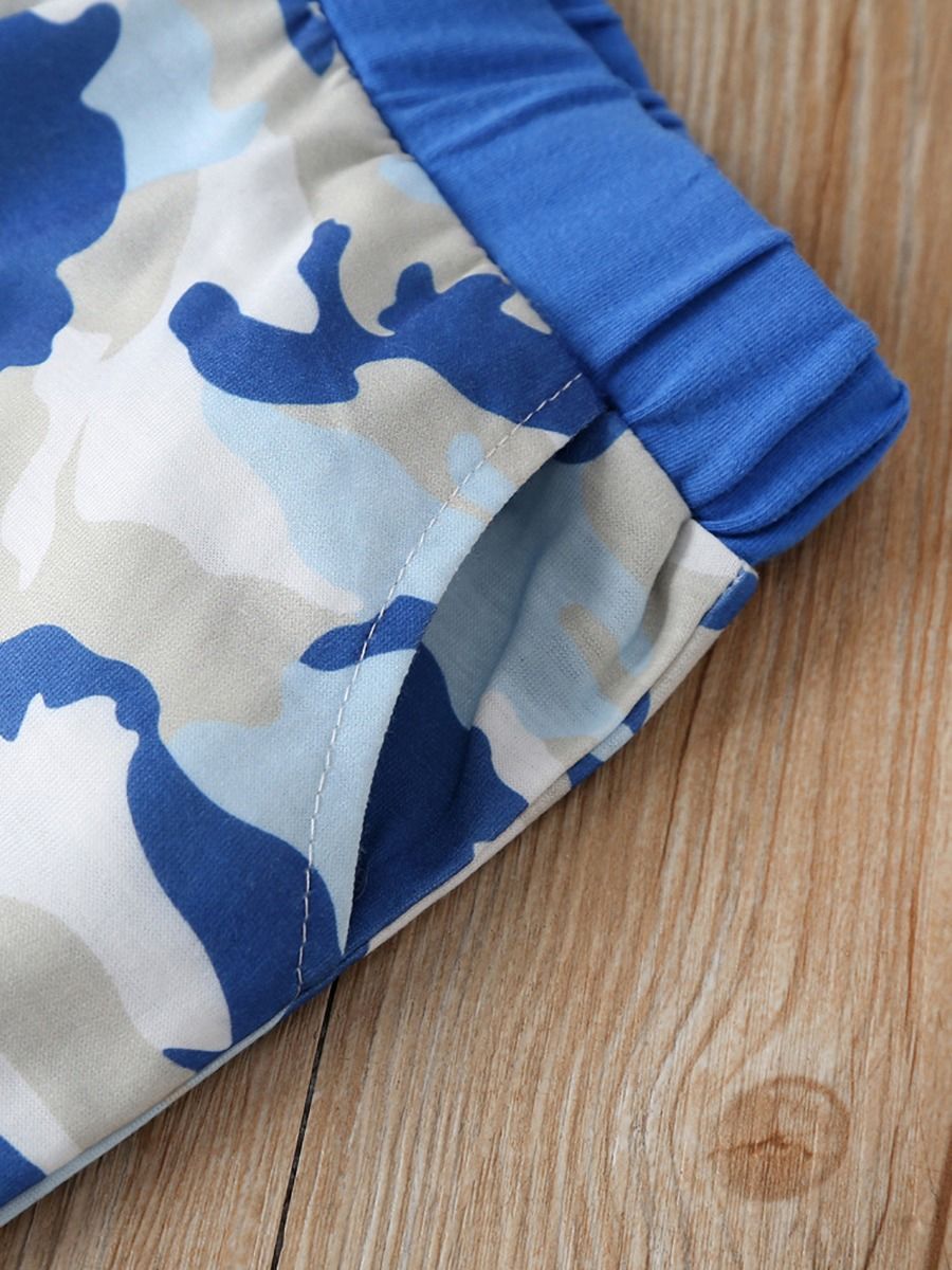 Boy's 2 Piece Blue White Camo Shorts Set - bounti4lme