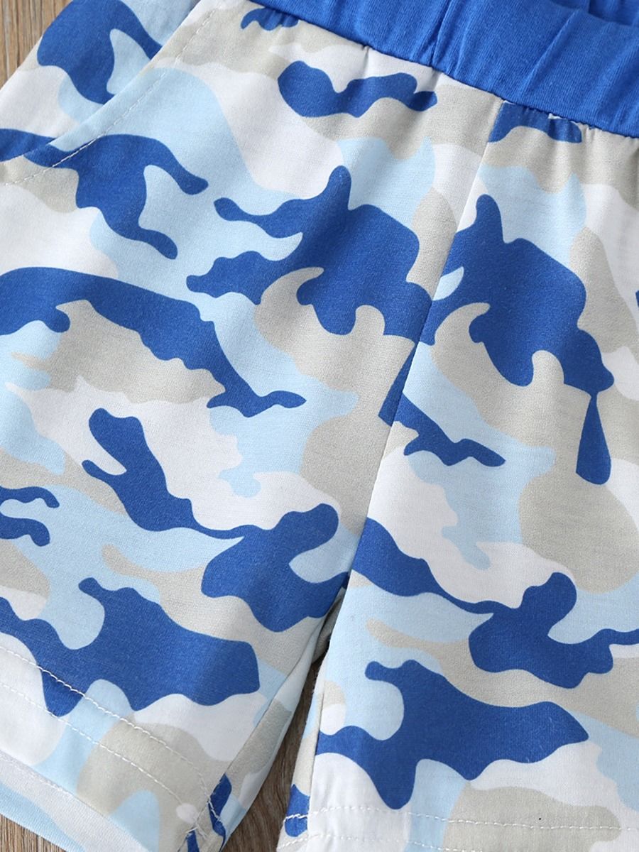 Boy's 2 Piece Blue White Camo Shorts Set - bounti4lme