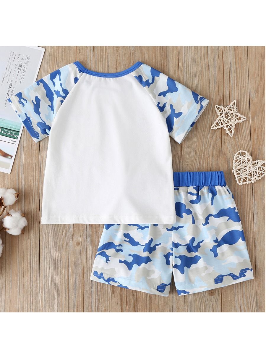 Boy's 2 Piece Blue White Camo Shorts Set - bounti4lme