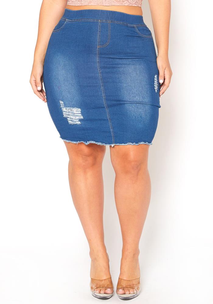 High Rise Denim Plus Size Mini Skirt - bounti4lme