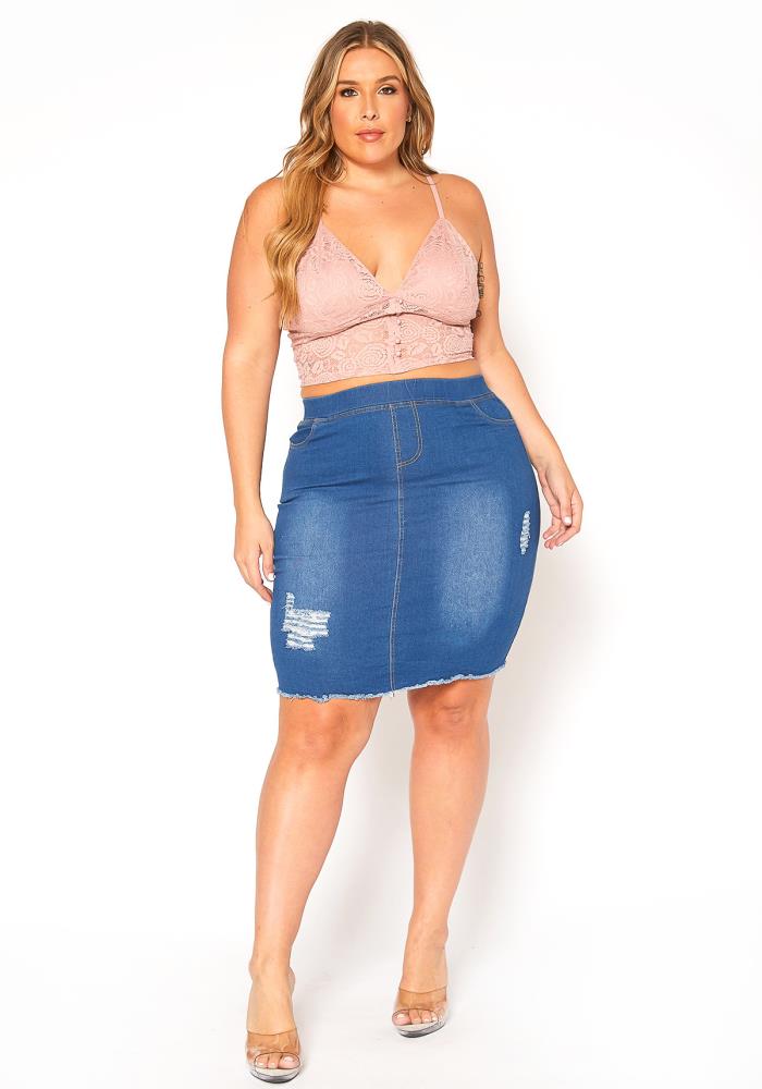 High Rise Denim Plus Size Mini Skirt - bounti4lme