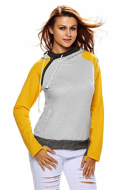 Yellow Grey Color Block Hoodie - bounti4lme