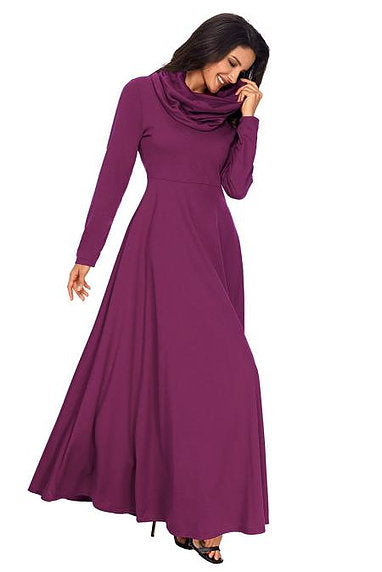 Purple Cowl Neck Long Sleeve Maxi Dress - bounti4lme