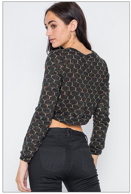 Hexagon Print Knit Crop Sweater - bounti4lme