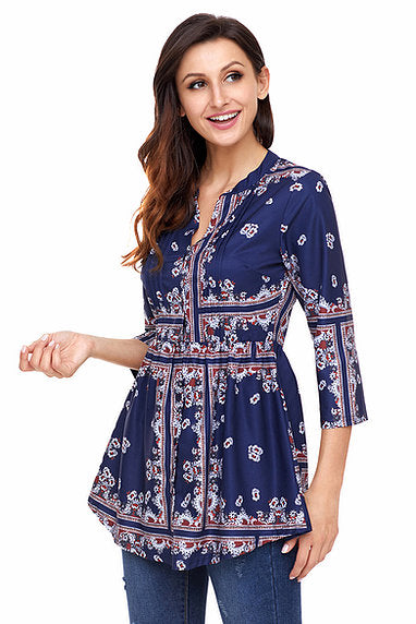 Navy Chiffon Button-up Tunic - bounti4lme