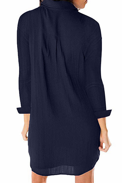 Navy Blue Crepe Shirt Dress - bounti4lme