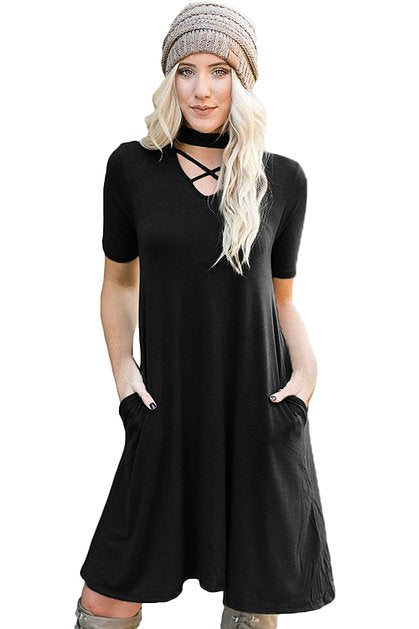 Black Cross Front Choker Dress - bounti4lme