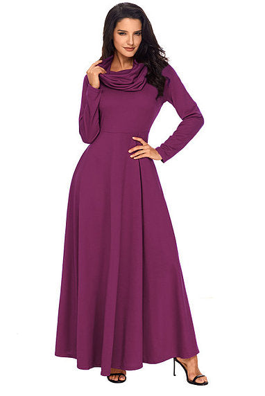 Purple Cowl Neck Long Sleeve Maxi Dress - bounti4lme