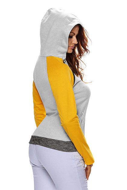 Yellow Grey Color Block Hoodie - bounti4lme