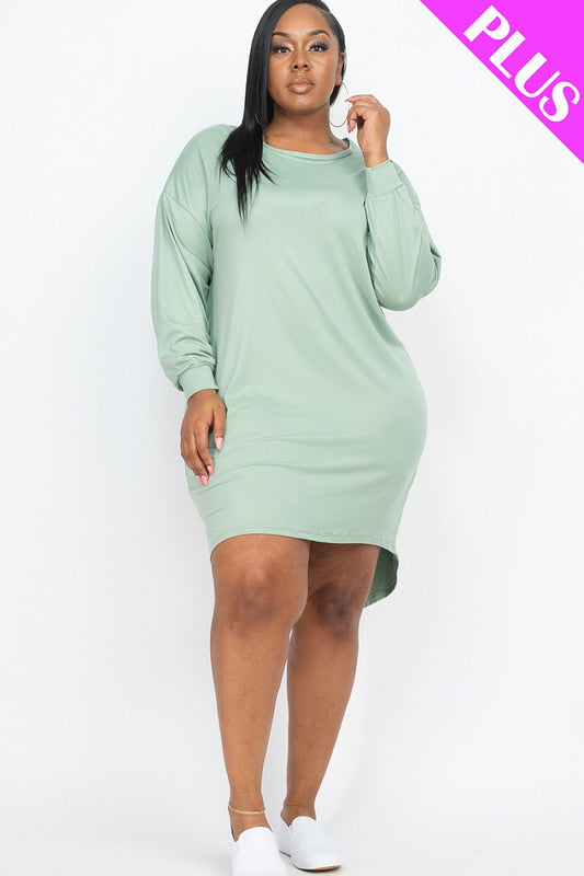 PLUS SIZE COZY HIGH LOW DRESS - bounti4lme