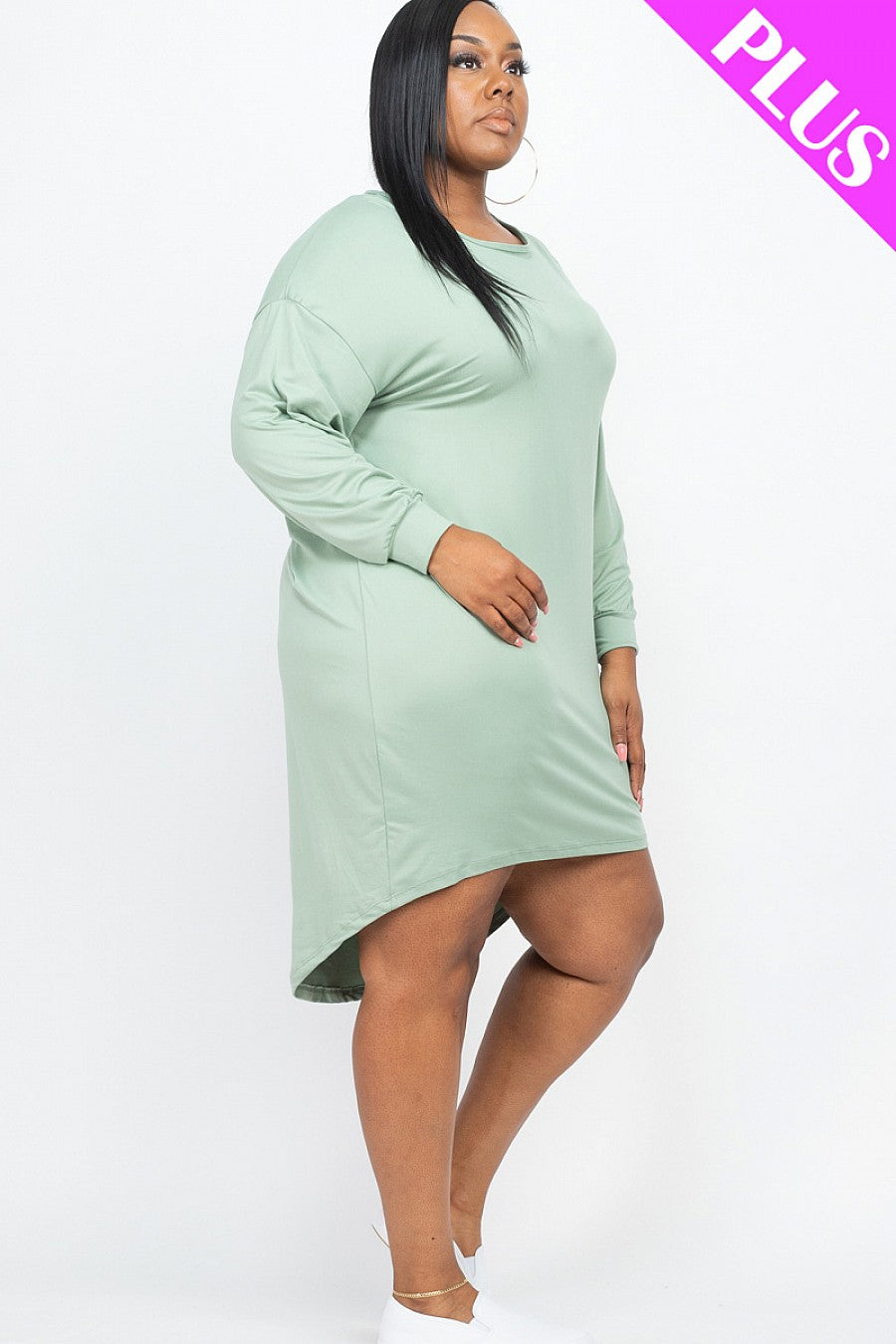 PLUS SIZE COZY HIGH LOW DRESS - bounti4lme