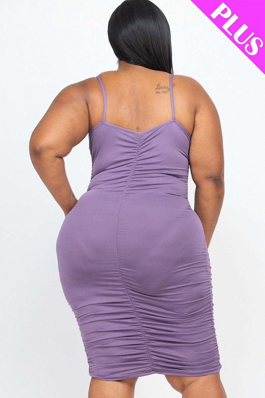 PLUS SIZE FRONT AND BACK DOUBLE RUCHED DRESS - bounti4lme