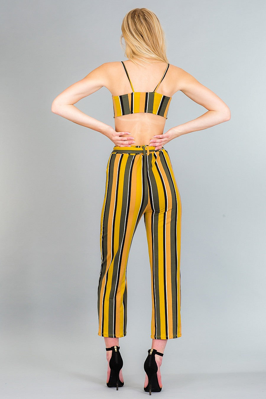 MULTI STRIPED FRONT TIE TOP & PANTS SET - bounti4lme