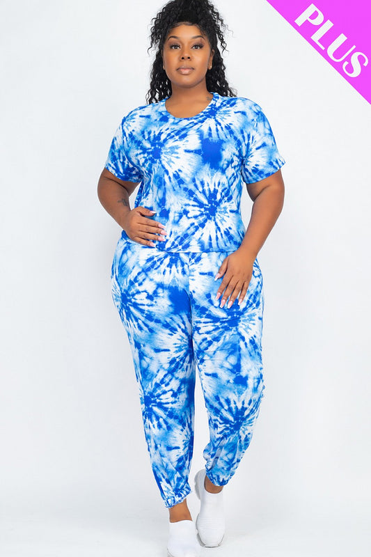 PLUS SIZE TIE DYE TOP AND PANTS SET - bounti4lme