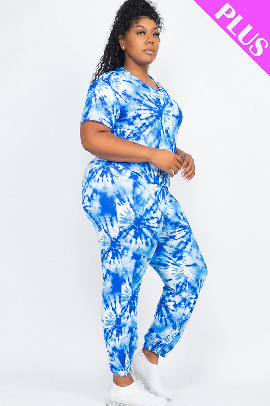 PLUS SIZE TIE DYE TOP AND PANTS SET - bounti4lme