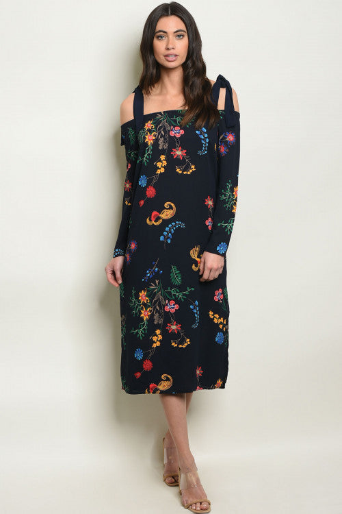 NAVY FLOWER PRINT DRESS - bounti4lme