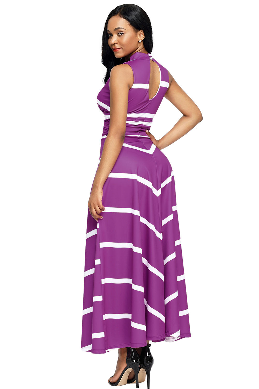 Purple V Neck Rouched Maxi Dress - bounti4lme