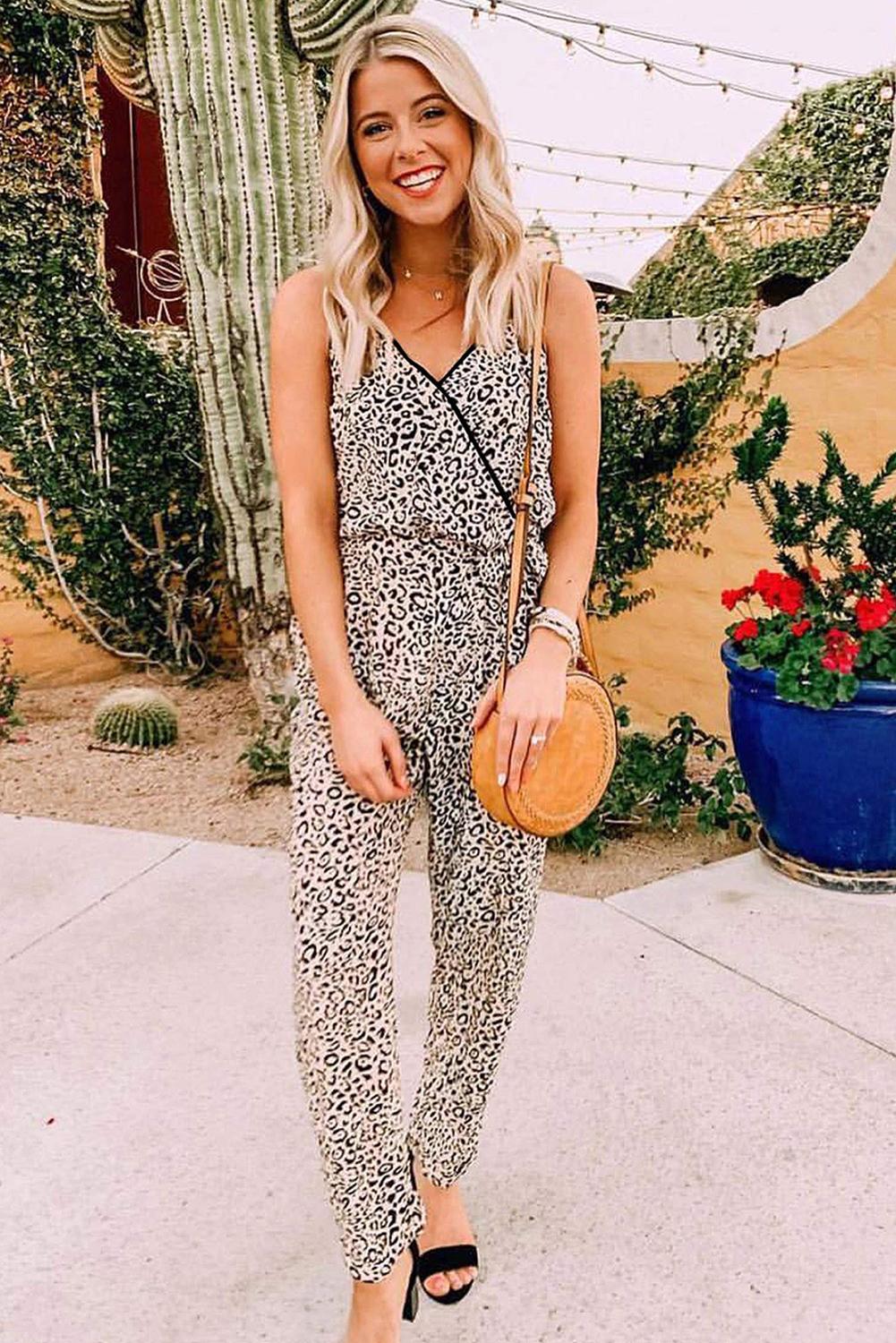 Leopard Print Spaghetti Strap Jumpsuit - bounti4lme