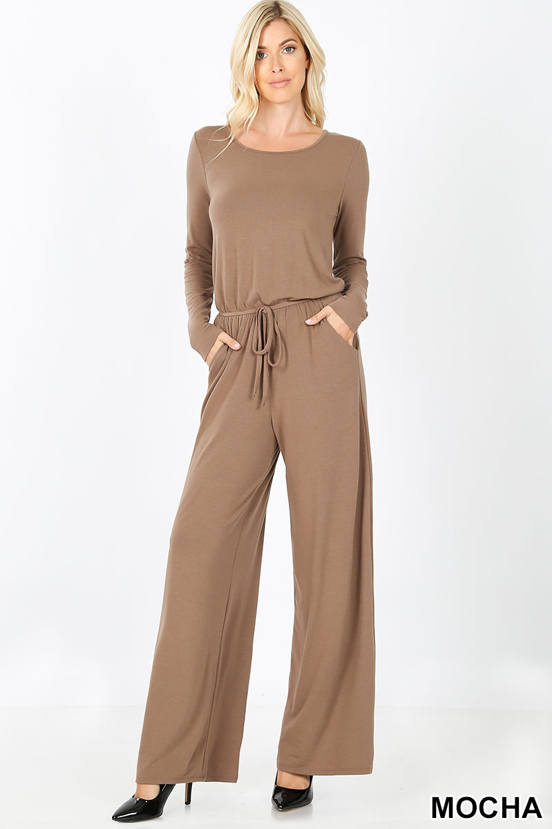 LONG SLEEVE JUMPSUIT WITH BACK KEYHOLE OPENING - bounti4lme