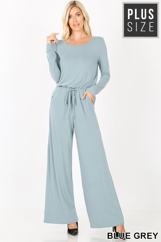 CURVY LONG SLEEVE JUMPSUIT W/ BACK KEYHOLE OPENING - bounti4lme