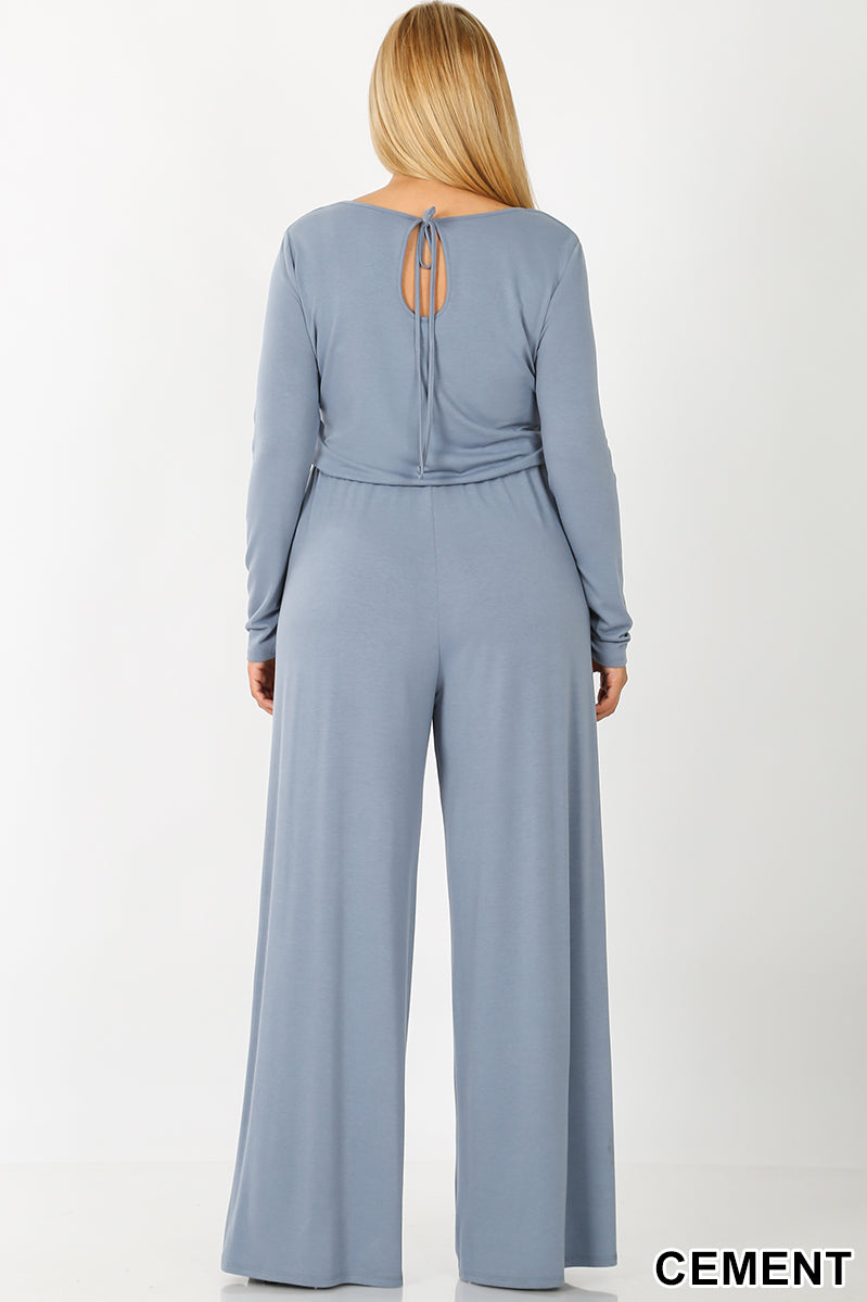 CURVY LONG SLEEVE JUMPSUIT W/ BACK KEYHOLE OPENING - bounti4lme