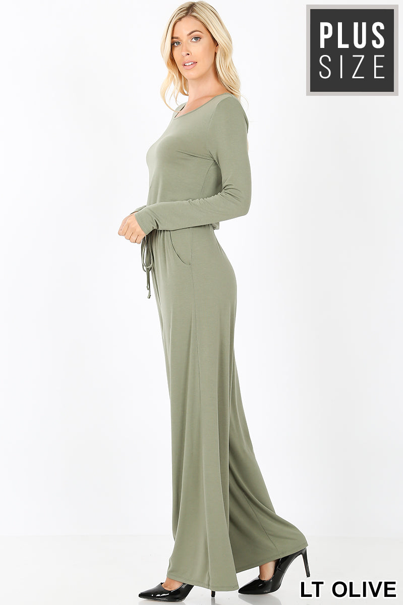 CURVY LONG SLEEVE JUMPSUIT W/ BACK KEYHOLE OPENING - bounti4lme