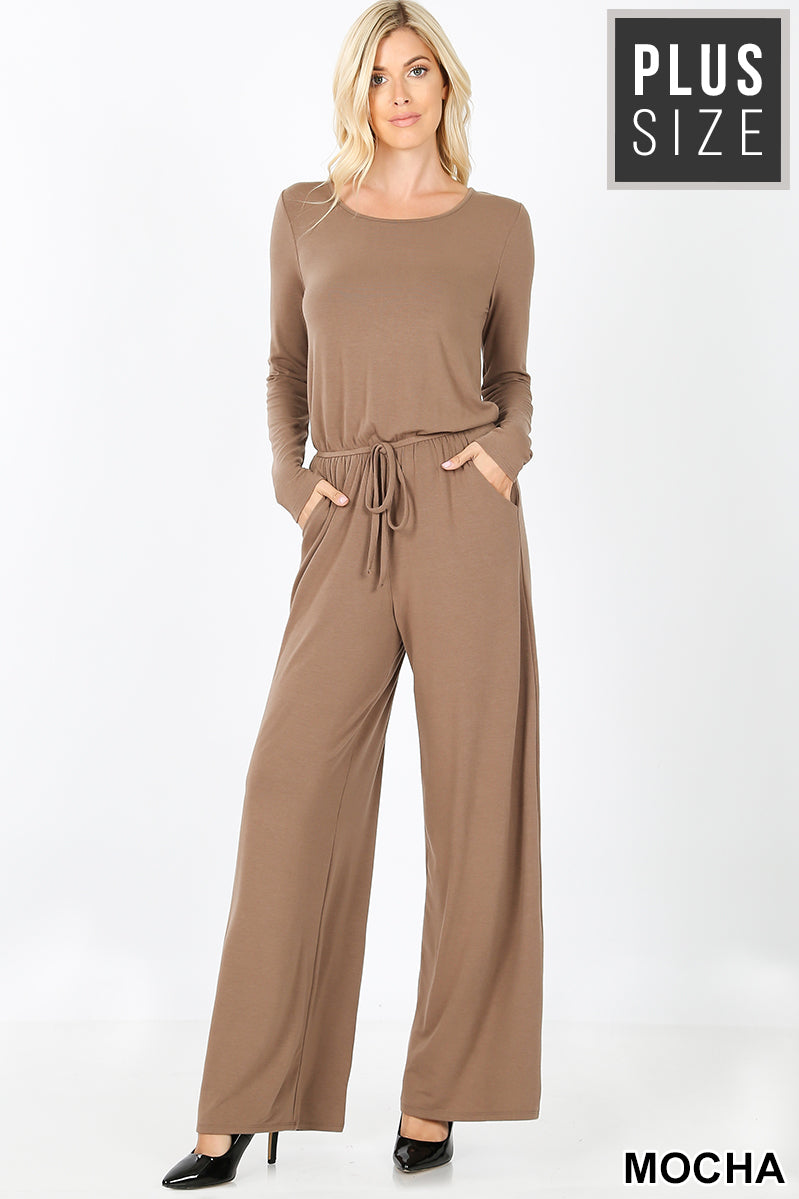 CURVY LONG SLEEVE JUMPSUIT W/ BACK KEYHOLE OPENING - bounti4lme