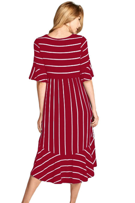 Striped Bell Sleeve Hi-low Midi Dress - bounti4lme