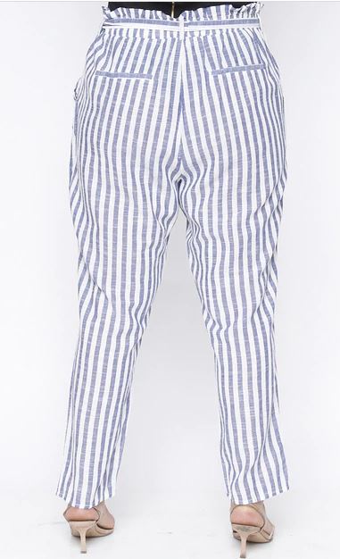 Blue White Striped Plus Size Pants - bounti4lme