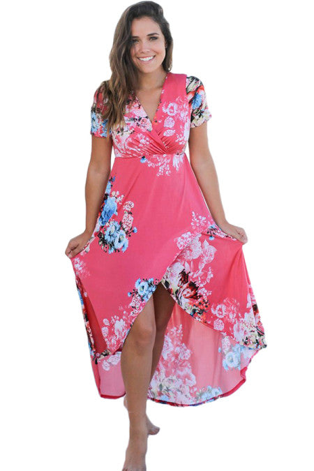 Floral High Low Wrap Dress - bounti4lme